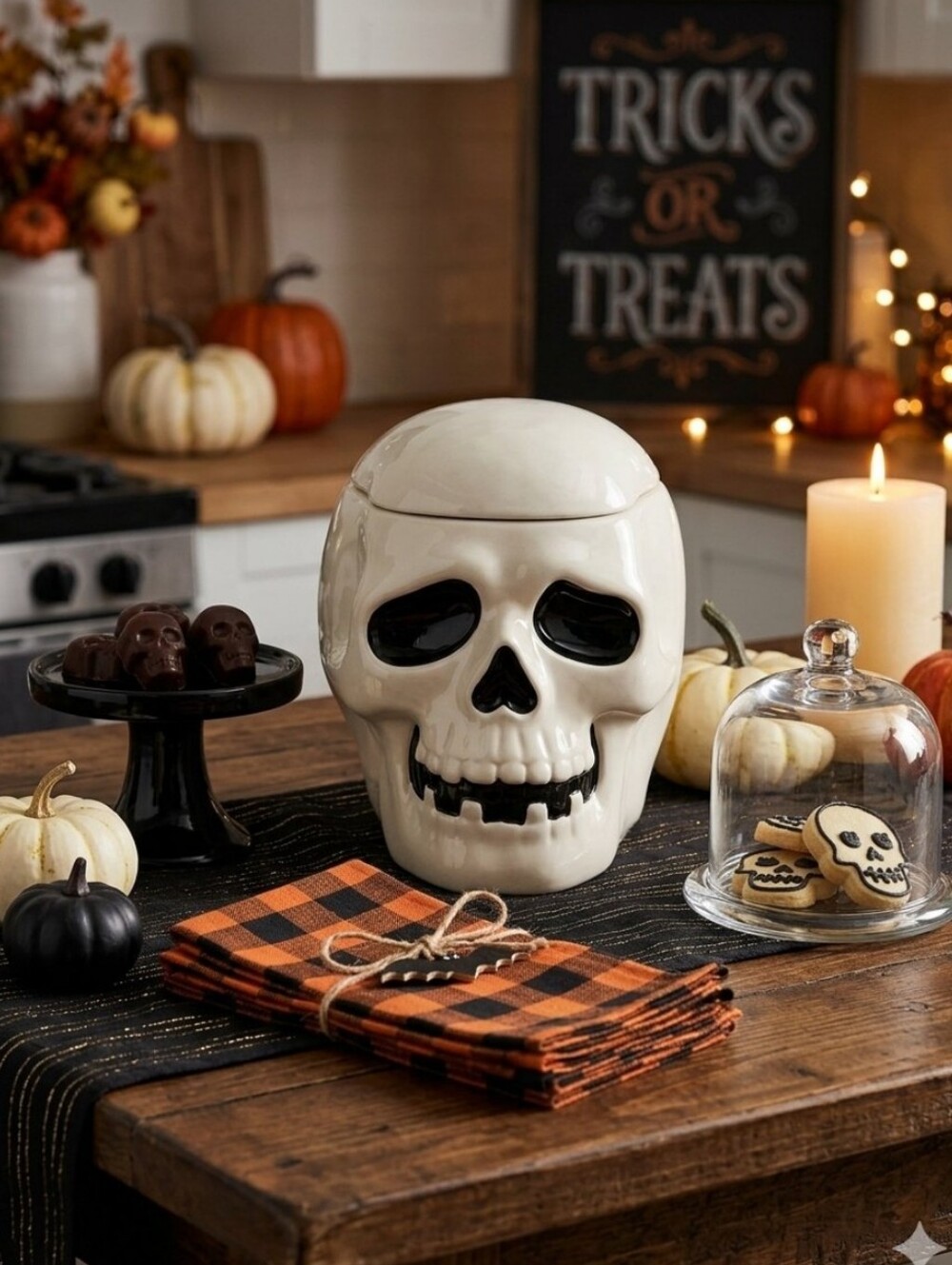 Martha Stewart Collection Halloween Skull Cookie Jar In Box